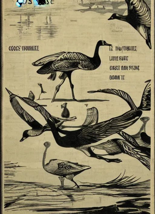 Image similar to goose warning poster. beware the geese, diagram, no text