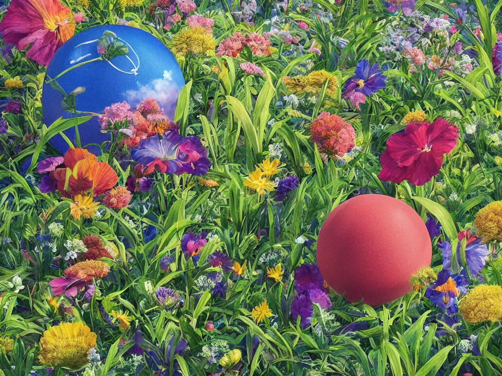 Image similar to sunlight study, the universe is a spheroid region 7 0 5 meters in diameter of kauai wildflower undergrowth, art nouveau, by maria sibylla merian and ( ( ( ( ( lisa frank ) ) ) ) ), 8 k, sharp focus, octane render