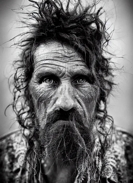 Image similar to Award winning Editorial photo of a Native Liechtensteiners with incredible hair and beautiful hyper-detailed eyes wearing traditional garb by Lee Jeffries, 85mm ND 5, perfect lighting, gelatin silver process