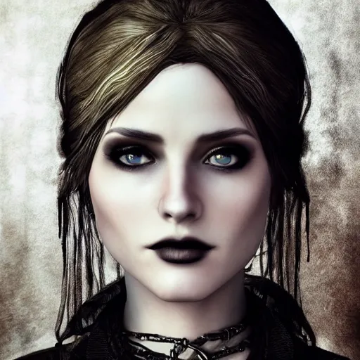 Image similar to full length portrait of a woman with timeless beauty & breathtaking eyes dressed in gothic attire, intricate digital art, elegant, DSLR 8K, biblical art, realism, incomprehensible detail, final fantasy & silent hill aesthetic, photorealistic, lifelike, created by z--ed on deviantart