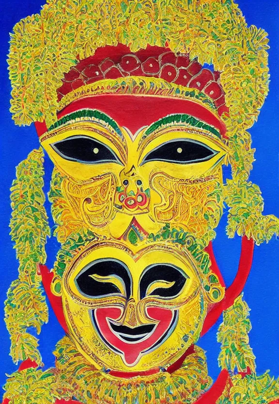 Image similar to sri lankan traditional mask, painting by david painter,