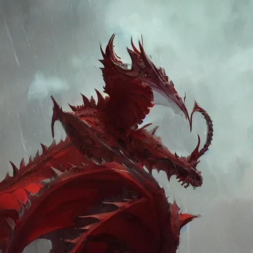 Image similar to The Red dragon, art by Greg Rutkowski, trending on artstation, digital art
