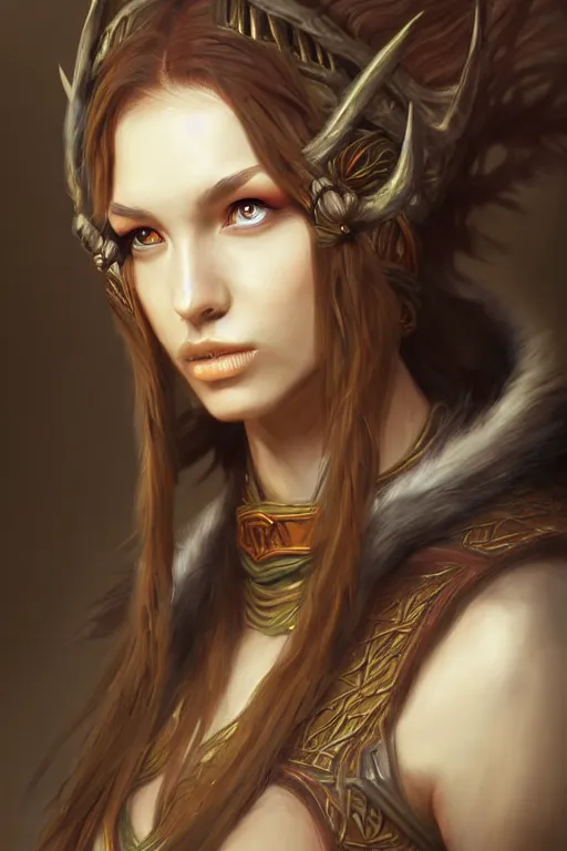 Prompt: head and shoulders portrait of a druid, female, high fantasy, dnd, by stanley artgerm lau