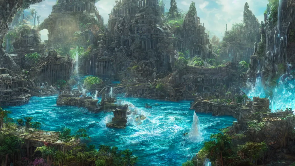 Image similar to lost city of atlantis, fantasy artwork, very very very beautiful scenery, hd, hdr, ue5, ue6, unreal engine 5, cinematic 4k wallpaper, 8k, ultra detailed, high resolution, artstation, award winning