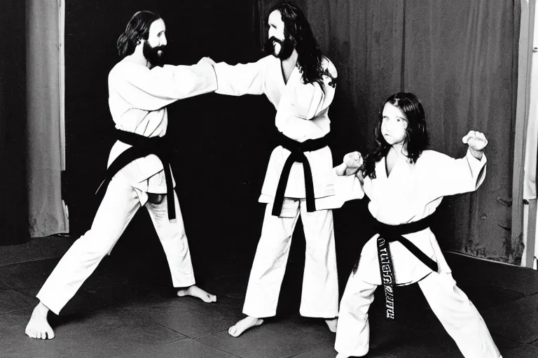 Image similar to photo of jesus learning karate in a dojo