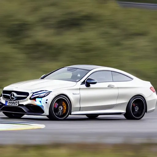 Prompt: a 2 0 1 6 mercedes - amg c 6 3 s coupe driving on a race track