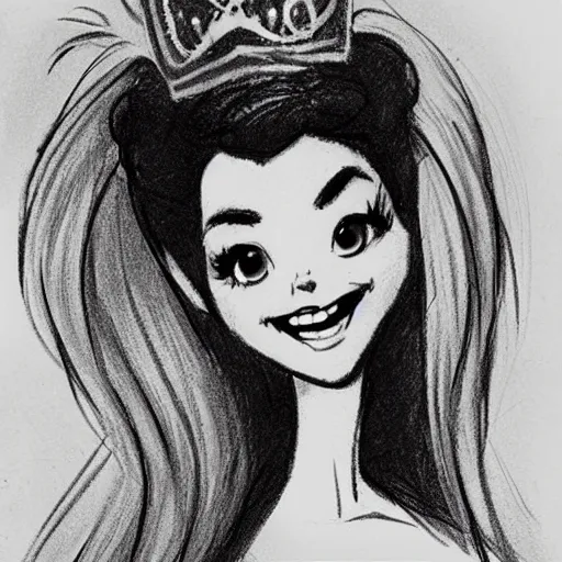 Image similar to milt kahl sketch of victoria justice as princess with hair tendrils