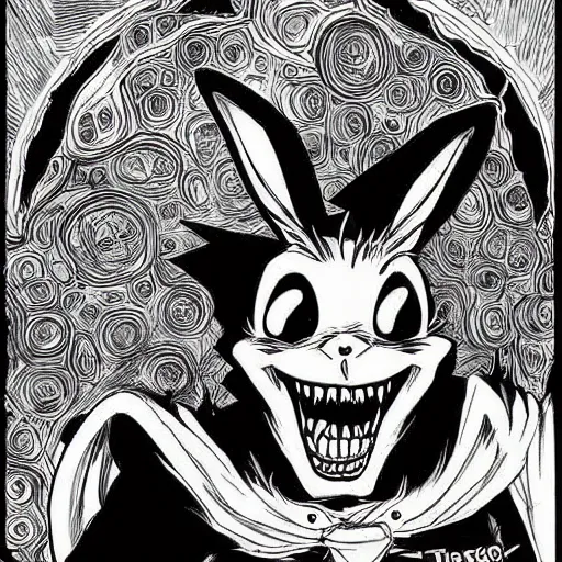 Prompt: demonic bugs bunny, epic, creepy, scary, moody, stunning, full colour graphic novel digital art by Todd McFarlane