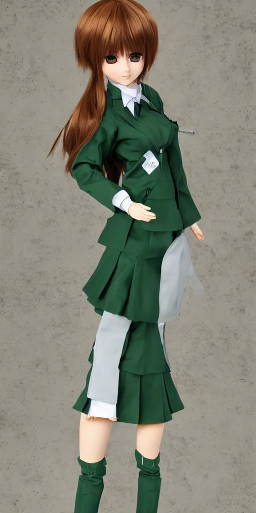 Prompt: Realistic anime doll girl in school uniform suit, full lenght