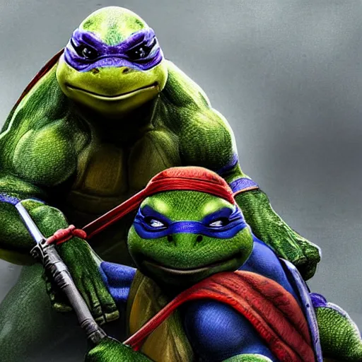 Image similar to realistic ninja turtles , high detail award winning photograph on artstation