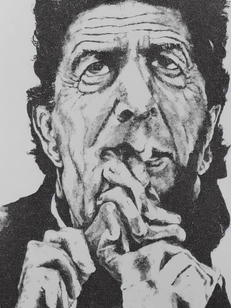 Image similar to wire line art portrait of leonard cohen.