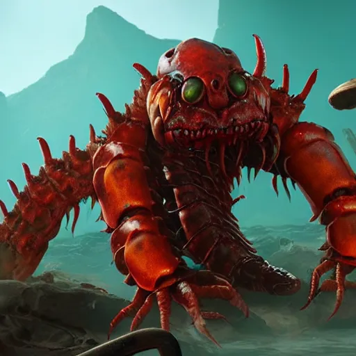 Prompt: crustacean monster from doom eternal