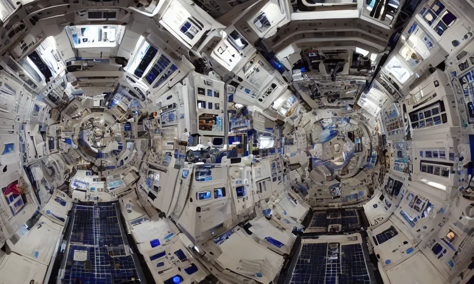 Prompt: interior shot of a space station, interior, technical