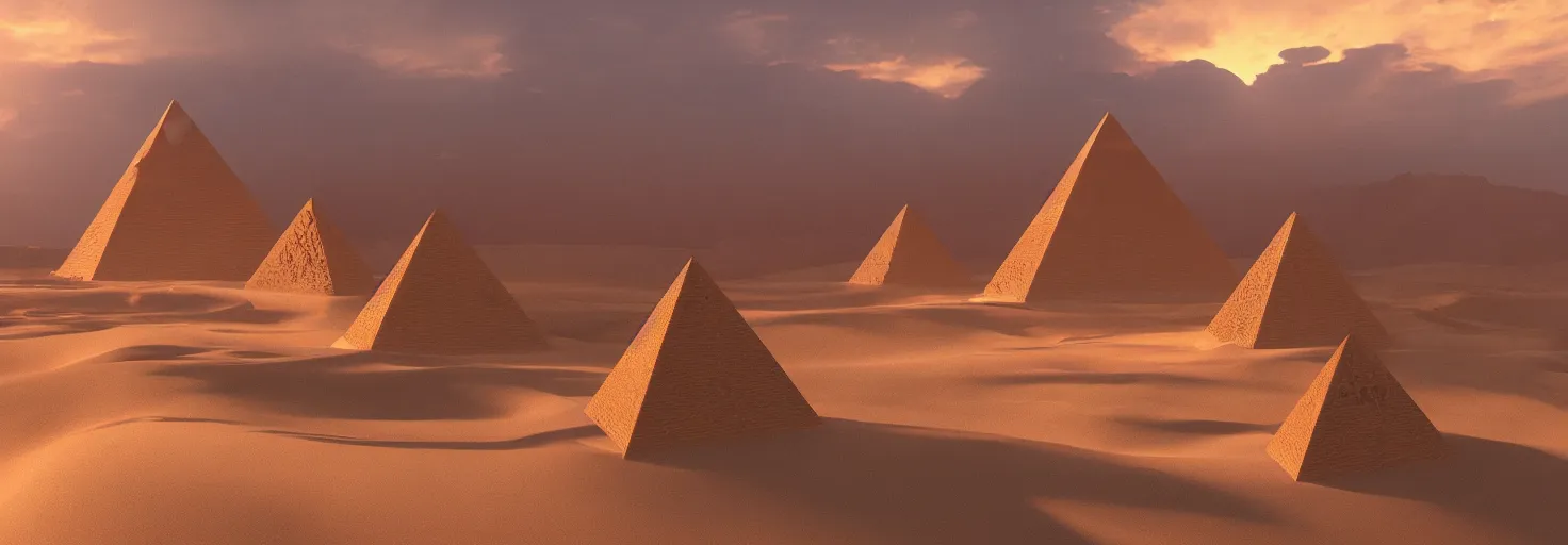 Prompt: A desert with a pyramid by paul chadeisson, cinematic lighting, extremely detailed, ultra realistic, trending on artstation, 8K