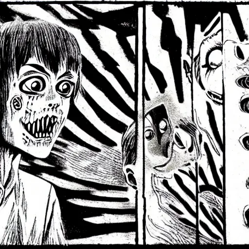 Prompt: Monsters scaring bystanders by Junji Ito.