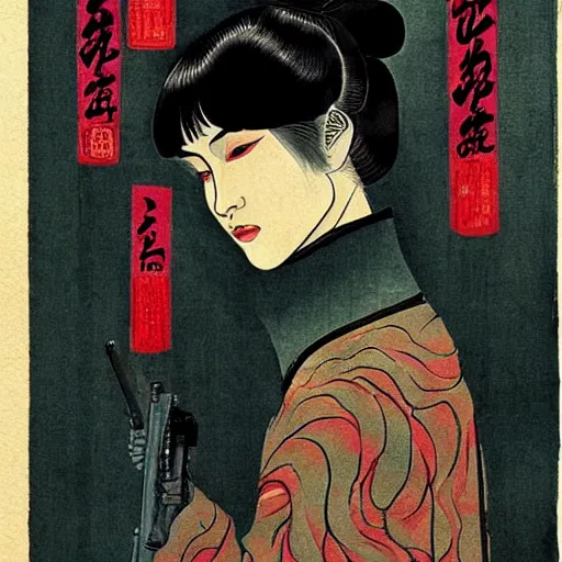 Image similar to blade runner, in the style of traditional chinese paintings