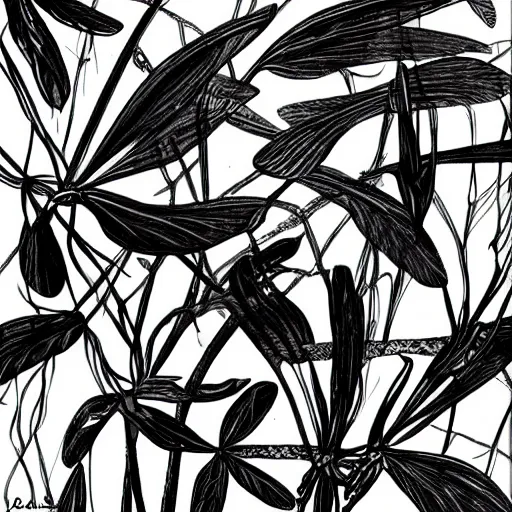 Prompt: fly, black and white, botanical illustration, black ink on white paper, bold lines