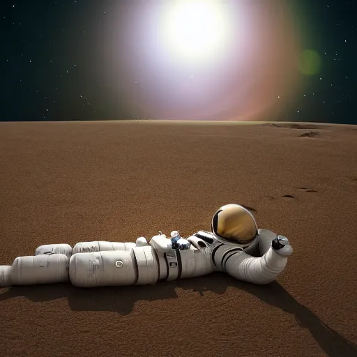 Image similar to an astronaut lounging in the beach, dramatic lighting, cinematic, extremly high detail, photorealistic, cinematic lighting, nasa footage