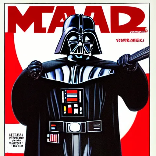 Prompt: mad magazine cover photo portrait caricature darth vader