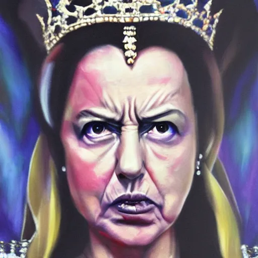 Image similar to An angry queen, photorealistic
