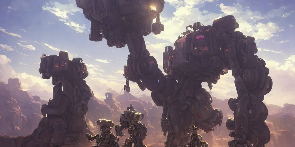 Image similar to robot mech with a soldier driving the mech from made in abyss by akihito tsukushi, backlight, centered rim lighting, deep focus, d & d, fantasy, intricate, elegant, highly detailed, digital painting, artstation, concept art, matte, sharp focus, illustration, hearthstone, art by artgerm and greg rutkowski and alphonse mucha