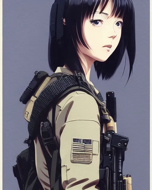 Image similar to girl wearing tactical gear | | very very anime!!!, fine - face, audrey plaza, realistic shaded perfect face, fine details. anime. realistic shaded lighting poster by ilya kuvshinov katsuhiro otomo ghost - in - the - shell, magali villeneuve, artgerm, jeremy lipkin and michael garmash and rob rey