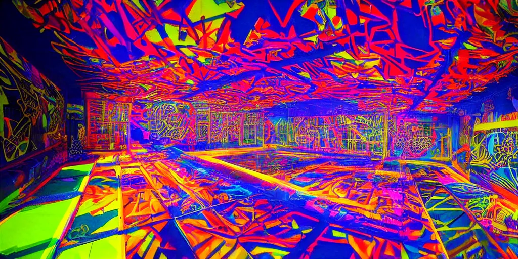 Image similar to backflip into a pool caustics lighting impressive colorful masterpiece graffiti hyper perspective