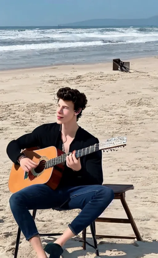 Image similar to Shawn Mendes en la playa tocando la guitarra