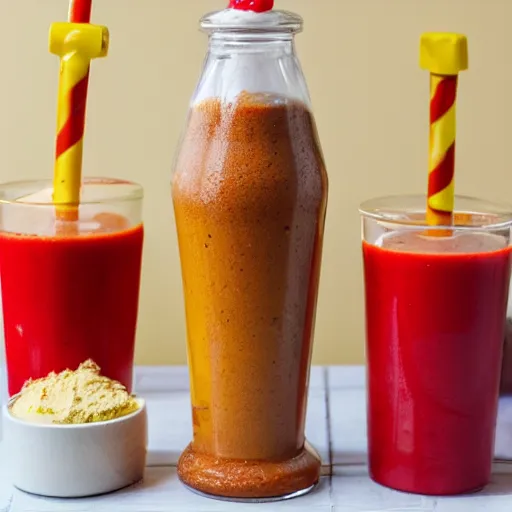 Image similar to photo of a ketchup and mustard milkshake, award winning, 4 k