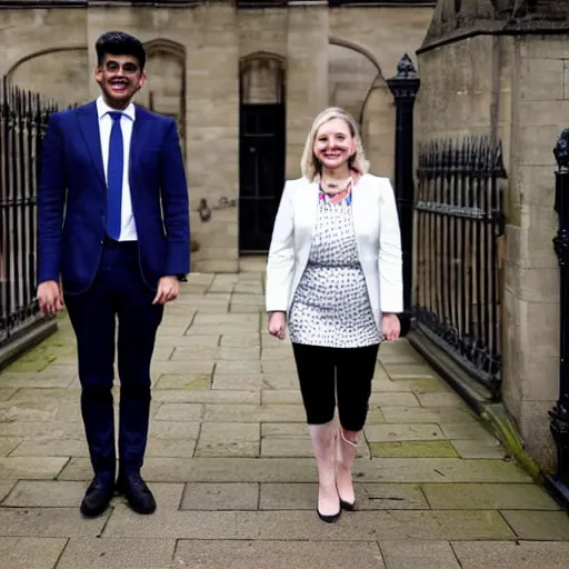 Prompt: Liz truss and Rishi sunak at parliament laughing with the devil. A demon joined the conservatives in parliament. Daily Telegraph.