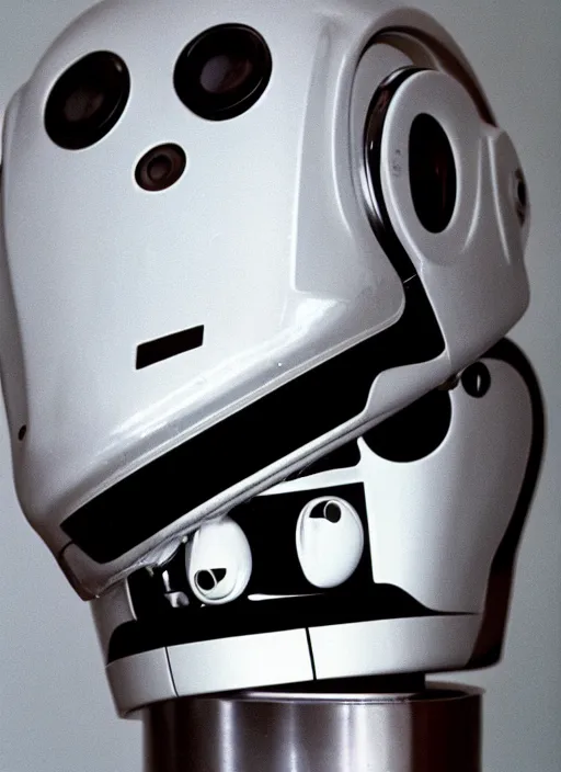 Image similar to a portrait photograph of a robot head designed by douglas coupland, 3 5 mm, color film camera,