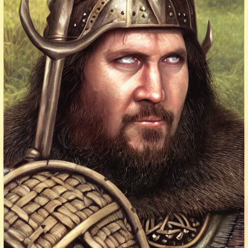 Image similar to tenebrous portraiture of a hamster-man viking jarl, by Ted Nasmith and by Joe Jusko, 4K, trending on ArtStation