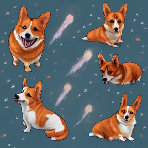 Image similar to Corgis in no man's sky, fantasy art