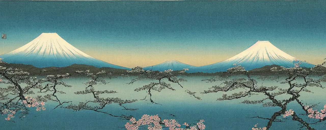 Prompt: a japanese painting a beautiful view of mount fuji