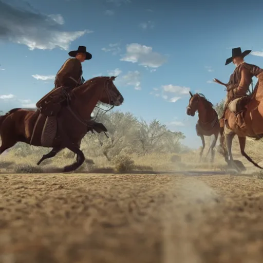 Image similar to stable diffusion vs midjourney in a wild west shootout, cinematic