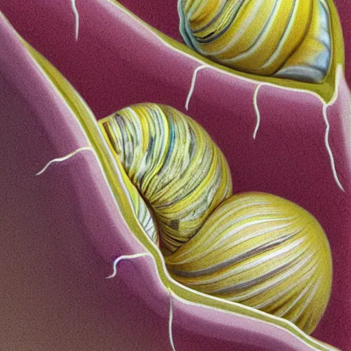 Image similar to snails in their shell by Hamid Savkuev, close-up, botanical illustration