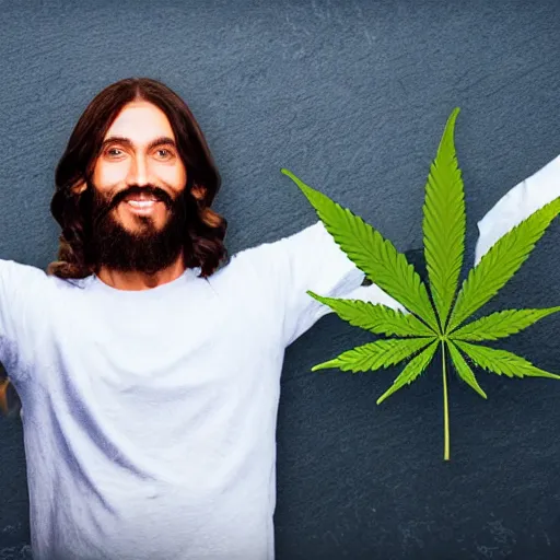 Image similar to Jesus holding a cannabis leaf