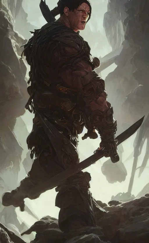 Image similar to john cena as a rogue, d & d, fantasy, highly detailed, digital painting, artstation, concept art, matte, sharp focus, illustration, art by greg rutkowski and alphonse mucha