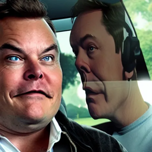 Prompt: jack black starring as elon musk in a movie about electric cars