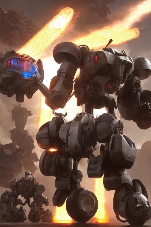 Image similar to mechwarrior 5 : mercenaries mech megaman transformer robot boss tank engine game octane render, 4 k, hd 2 0 2 2 3 d cgi rtx hdr style chrome reflexion glow fanart, global illumination ray tracing hdr fanart arstation by ian pesty by jesper ejsing pixar and disney unreal zbrush central hardmesh