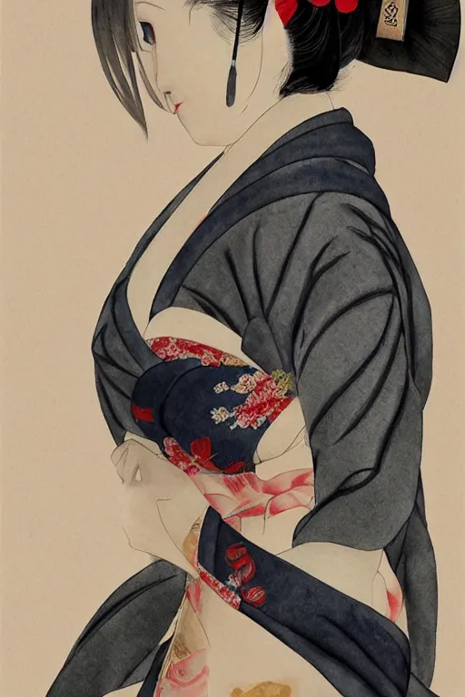 Image similar to extremely sensual geisha full body, one uncovered shoulder, different point of view, digital art, 8k, character, realistic, portrait, photorealism, japan watercolour, masterpiece art