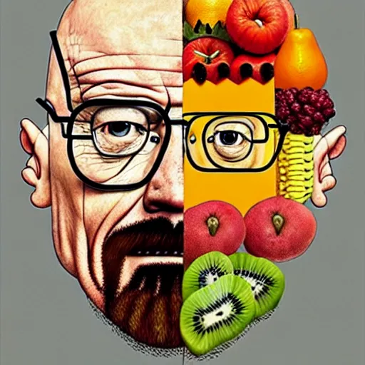 Prompt: walter white in the style of giuseppe arcimboldo, fruits