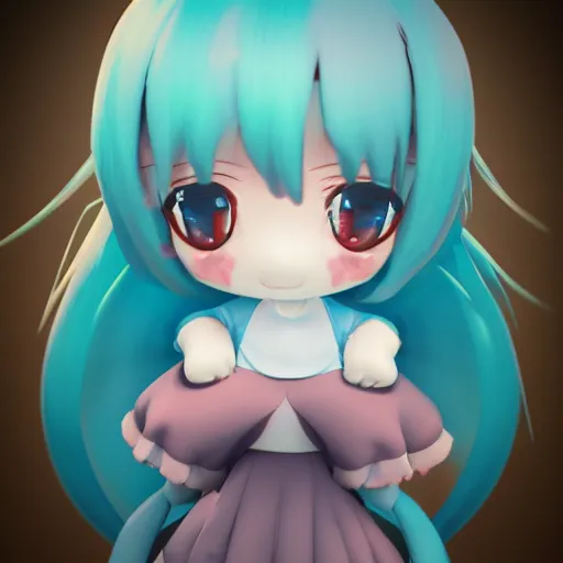 Image similar to cute fumo plush of a girl with a big heart, stylized pbr, subsurface scattering, outline glow, tonemapping, blob anime, bokeh, vray