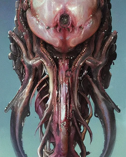 Prompt: Full shot of a venus squid monster astronaut defined facial features, intricate abstract. cyberpunk, symmetrical facial features. By Richard Corben By Ruan Jia and Artgerm and Range Murata and WLOP and Ross Tran and William-Adolphe Bouguereau and Beeple. Key Art. Fantasy Illustration. award winning, Artstation, intricate details, realistic, Hyperdetailed, clean ink detailed line drawing, 8k resolution.