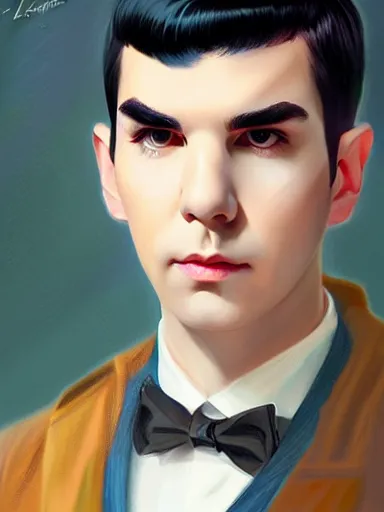 Image similar to : YOONGI MIXED WITH ZACHARY QUINTO SPOCK fanart + PAINTED ON KRITA + art by J.C. LEYENDECKER + 4K UHD IMAGE + STUNNING QUALITY