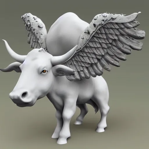 Image similar to white bull with wings, fantasy style