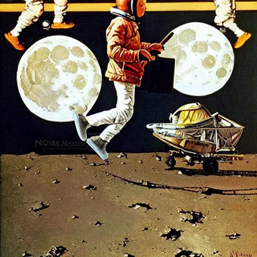 Prompt: moon landing by norman rockwell