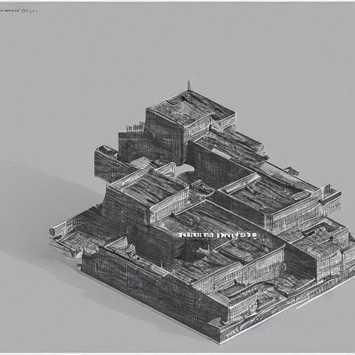 Image similar to architectural diagram of brutalist fascist cyberpunk Japanese castle by Zaha Hadid, Beksinski, Moebius, and Rutkowski