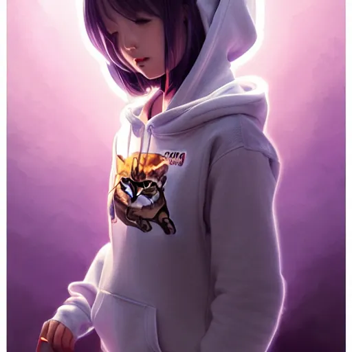 Image similar to very small little girl in a cat hoodie by ross tran, walking in a castle painted by sana takeda, rtx reflections, very high intricate details, digital anime art by artgerm, medium shot, mid - shot, composition by ilya kuvshinov, lighting by greg rutkowski