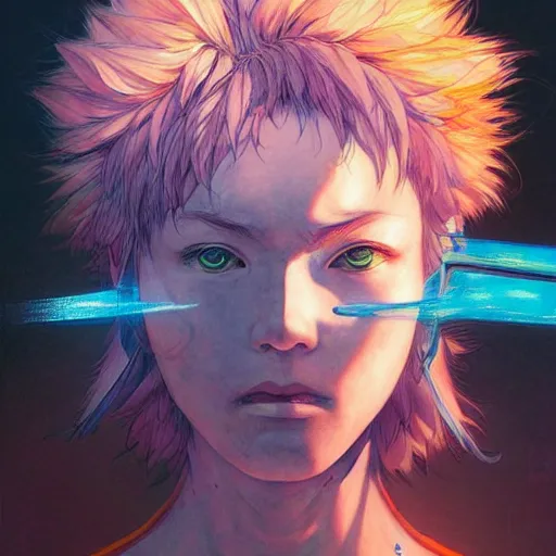 Image similar to prompt : fighter portrait soft light painted by james jean and katsuhiro otomo and erik jones, inspired by evangeleon anime, smooth face feature, intricate oil painting, high detail illustration, sharp high detail, manga and anime 1 9 9 0